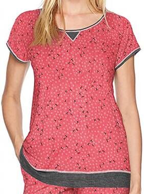 NEW LAYLA women's scoop neck printed pajama top in coral pink